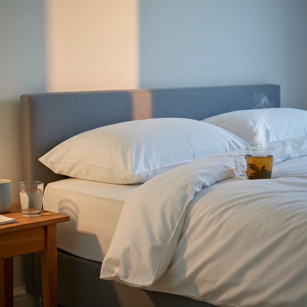 Peaceful bedroom with soft lighting and natural sleep setup